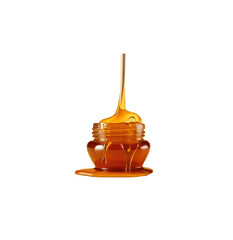honey in a bottle, honey dripping into a bottle, honey overflowing from inside a bottle. isolated on white background PNG.