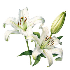 Lily Watercolor hand drawn vector Illustration on White Background