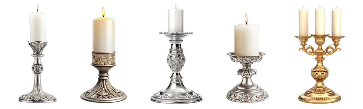 Collection of holder with candle on a transparent background, generative ai