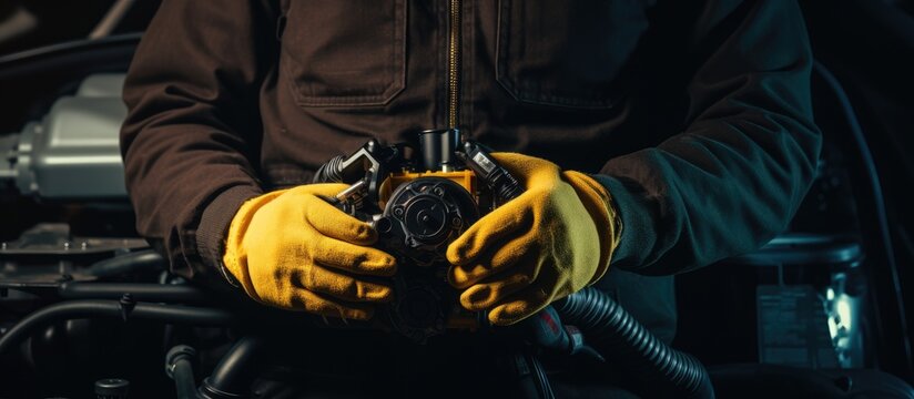 Mechanic replaces faulty oxygen sensor causing car stall due to emission system fault checks and replaces lambda sensor for motor vehicle maintenance