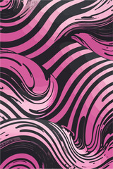 Wave Symphony, Pink and Black Flat Vector Seamless Art