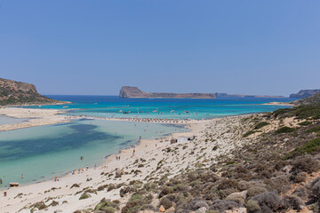 Beautiful Balos lagoon beach landscape famous beach turquoise waters in Crete, Greek Islands