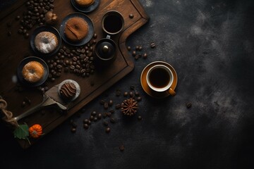 Dark coffee and drinks backdrop. Generative AI