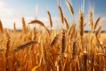 Fototapeta premium Yellow wheat field and blue sky
