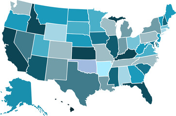 map of the united states light blue - obrazy, fototapety, plakaty