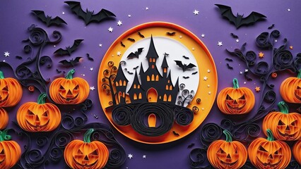 halloween background with pumpkins and bats
