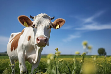 Portrait of cow on dairy farm