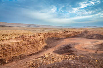 Makhtesh Ramon, erosion crater landscape panorama, Negev desert, Israel