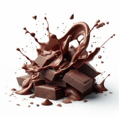  liquid chocolate and pieces splash tornado isolated on white background