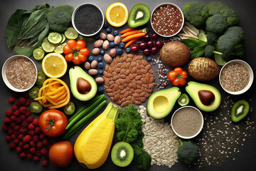 Vegan food.  Vegetarian eating. Superfood.Healthy food. Healthy eating background. Fruit, vegetable, berry.