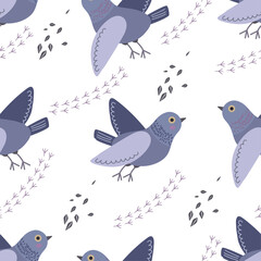 pattern Cartoon Funny Pigeon bird. Flat character design 5