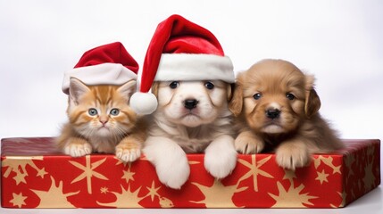 Fototapeta na wymiar Adorable, Cute Pet Christmas Present