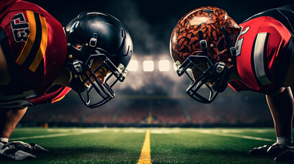 American Football Championship. Teams Ready: Professional Players, Aggressive Face-off, Ready for...