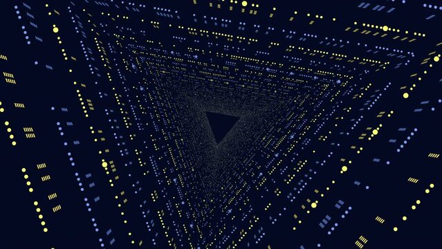 A captivating 3D rendering showcasing a dynamic triangular pattern of blue and yellow lines, creating a sense of depth and movement. Further context needed to decipher its purpose or meaning
