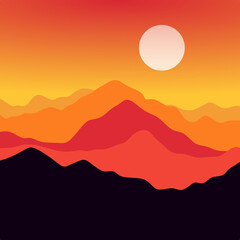 sunset over mountains illustration