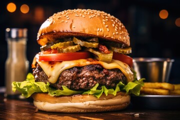 Classic American Cheeseburger with Juicy Patty and Fresh Toppings
