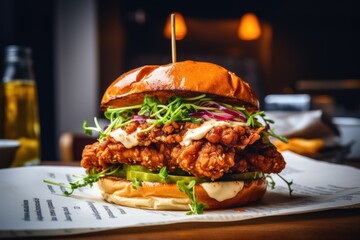 Juicy Grilled Chicken Burger on a Rustic Wooden Table