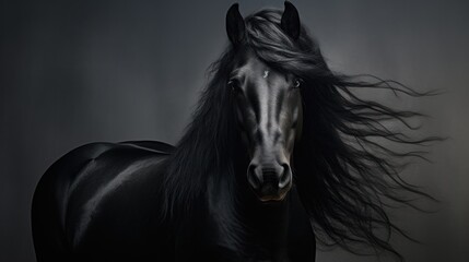 Obraz na płótnie Canvas Portrait of a black horse representing the spirit of the wild.