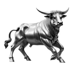 Statue - silver strong bull statue isolated on transparent background