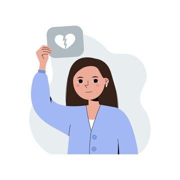 The girl shows disapproval. Person with refusal sign. 
 Vector illustration in cartoon style. 