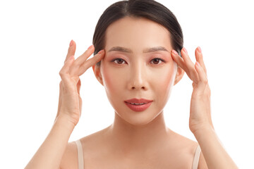 Obraz premium Beautiful Asian woman on white background, closeup