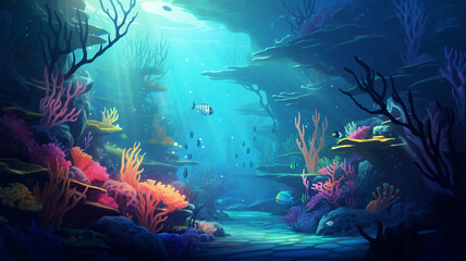 underwater world. coral reef with a fish in the ocean