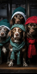 Hunde mit Weihnachtsmütze