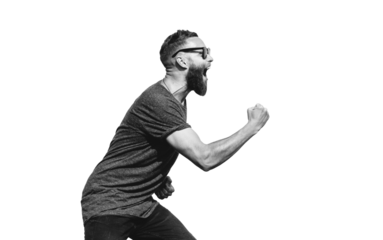 Crazy hipster guy emotions. Collage in magazine retro style 