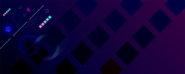 Dark retro futuristic cyberpunk elements abstraction background cosmos synthwave vaporwave retrowave glitch circle with blue and pink glows