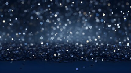 Navy Blue Background of Bokeh Lights with shiny Particles. Festive Template for Holidays and Celebrations - obrazy, fototapety, plakaty