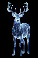 Graphic silhouette of an adult deer on a black background. X-ray of a deer's body. wild animal.