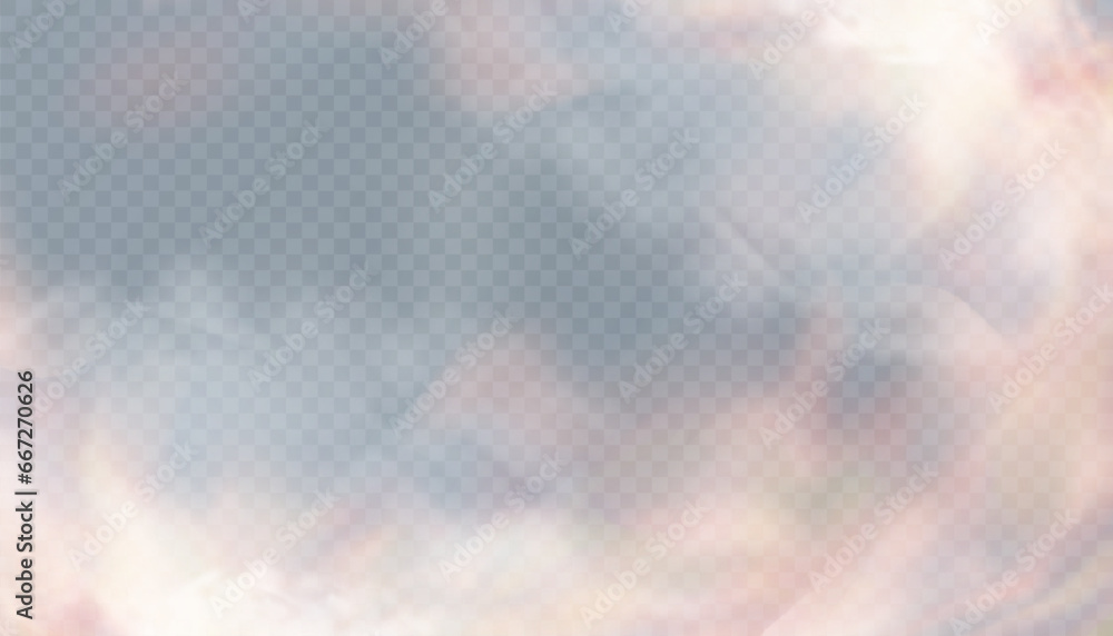 Aufkleber Colored clouds of smoke on a transparent background. Abstract banner template with smog overlay effect. Vector
