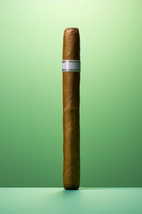 Cigar with cigarette holder on top of it, on green background.