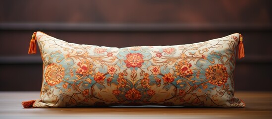 Oriental fabric covers lengthy pillow