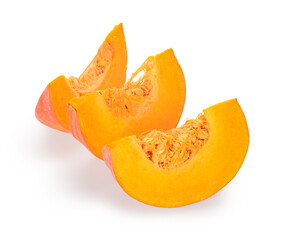 Pieces of fresh pumpkin on white background