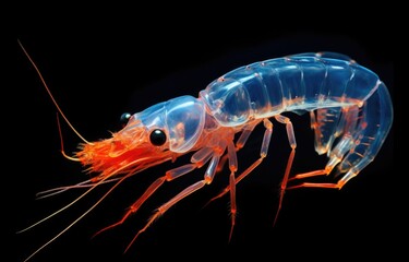 A close up of a shrimp on a black background. Generative AI.