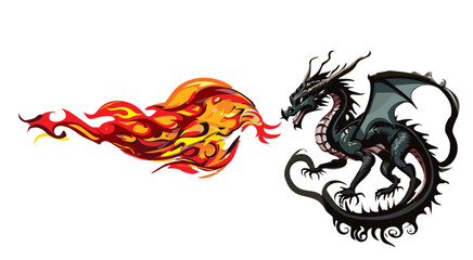 伝説上の生物, 炎を吐くドラゴン龍竜のベクターイラスト, 辰年, 年賀状素材, 白背景