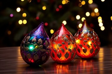 A festive Christmas decoration with colorful ornaments and glowing lights. Generative AI