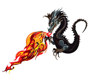 伝説上の生物, 炎を吐くドラゴン龍竜のベクターイラスト, 辰年, 年賀状素材, 白背景