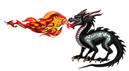 伝説上の生物, 炎を吐くドラゴン龍竜のベクターイラスト, 辰年, 年賀状素材, 白背景