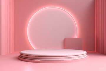 Simple pink backdrop with soft illumination, perfect for presenting products and creating mock-ups. Generative AI