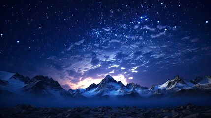 Night sky background with moutains