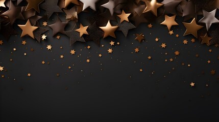 Background of shiny dark brown Stars with Copy Space. Festive Template for Holidays and Celebrations