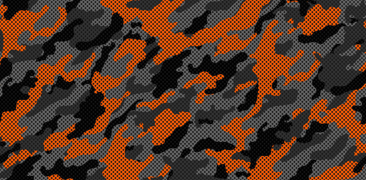 Camouflage texture seamless pattern with grid. Vector camouflage pattern for clothing design. Trendy camouflage military pattern. 