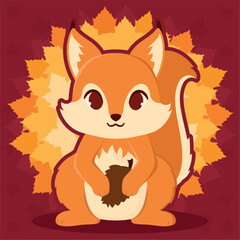 Isolated cute squirrel autumn animal character Vector