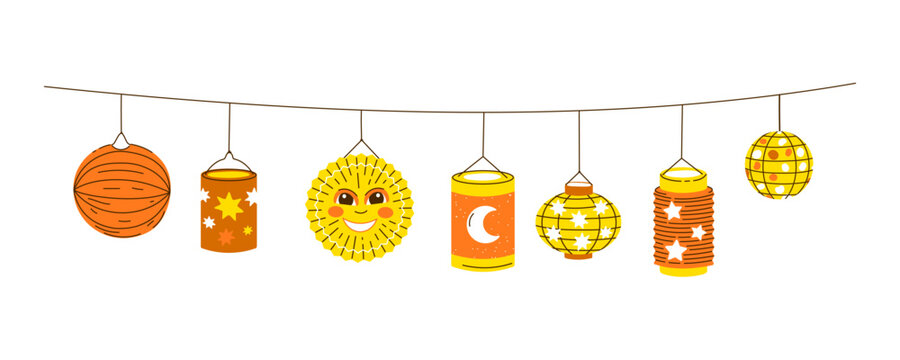 Garland with diverse Lanterns for saint martin day traditional in Germany