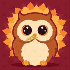 Isolated cute owl autumn animal character Vector