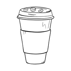 Glass of coffee. Doodle illustration of coffee to go. Coffee theme. Hot drink. 
