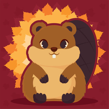 Isolated cute beaver autumn animal character Vector