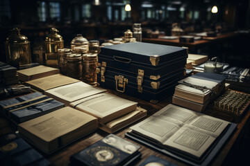 A dossier of top-secret espionage documents, embodying the intrigue of espionage operations. Concept of classified intelligence. Generative Ai.